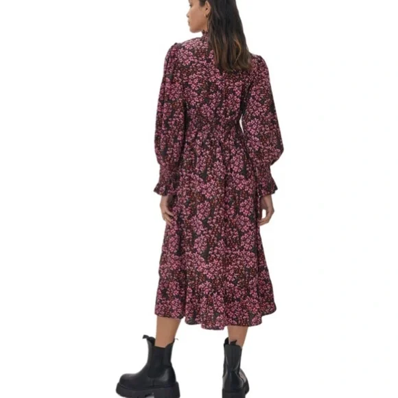 Nasty Gal Like New Floral Print High Neck Midi Smock Dress Size 0 - Picture 3 of 7